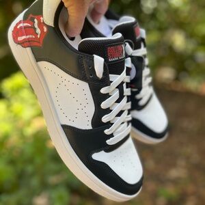 🆕. The Rolling Stones Black and White Men's Sneakers with Iconic Logo Size 12